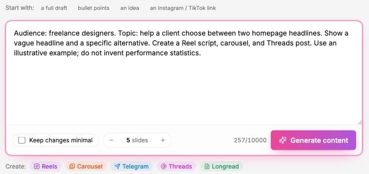 English Trender Workshop input with a brief about comparing homepage headlines